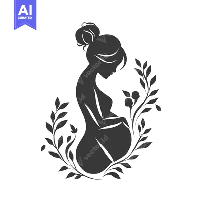 Pregnant Woman Silhouette Surrounded by Floral Vines