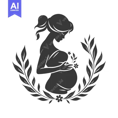 Aset premium populer: Pregnant Woman Silhouette Surrounded by Flowers and Leaves
