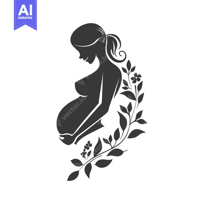 Aset desain premium: Pregnant Woman Silhouette with Floral Design