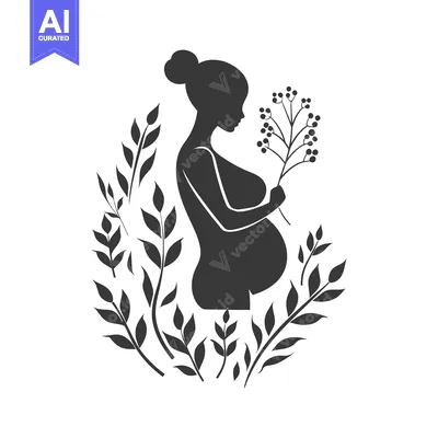 Premium design asset: Pregnant Woman Silhouette with Flower Branch