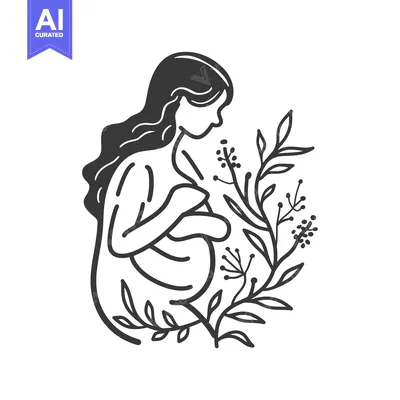 Aset desain premium: Pregnant Woman with Floral Design