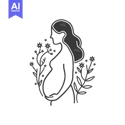 Aset desain premium: Pregnant Woman with Flowers and Simple Line Art Illustration