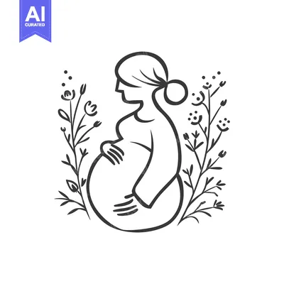 Aset desain premium: Pregnant Woman with Flowers Surrounding Her