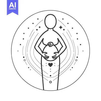 Aset desain premium: Pregnant Woman with Hands Holding a Baby in a Circular Frame with a Ma