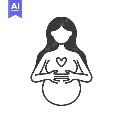Premium design asset: Pregnant Woman with Hands on Stomach and a Heart on Chest
