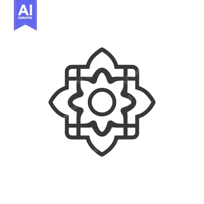 Aset desain premium: Geometric Floral Design: Symmetrical, Minimalist Line Art on White