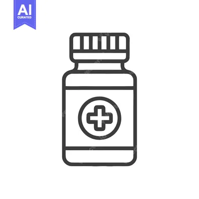 Minimalist Pill Bottle Icon with Medical Cross Symbol in Black Outline