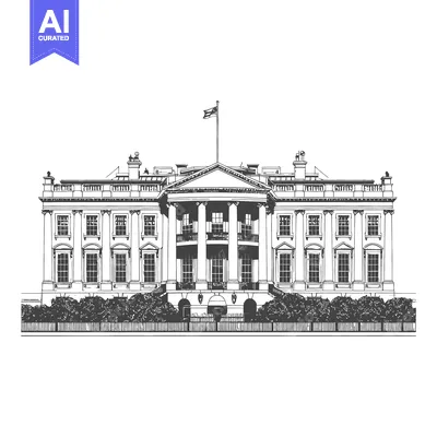Aset desain premium: A black and white line drawing of an impressive building facade