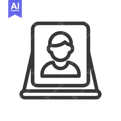 Aset desain premium: Minimalist Portrait Icon: Framed Person with Stand, Bold Outline Style