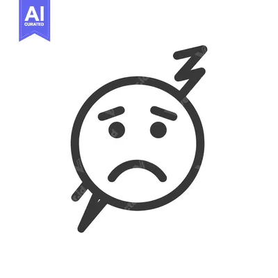 Aset premium populer: Stressed Emoji Icon with Lightning Bolt, Dark Gray on White Background
