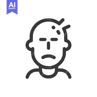 Aset desain premium: Minimalist Icon of Sad Man with Head Injury, Isolated on White Backgro