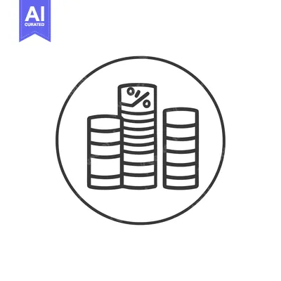 Aset desain premium: Simple Line Art: Stacked Coins with Percentage Sign in Circle Frame