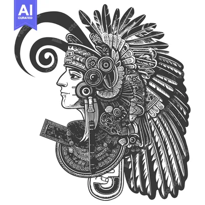 Aset premium populer: Profile of a Figure Wearing a Traditional Headdress with Feathers