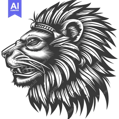 Aset desain premium: Profile of a Lion with a Detailed Mane