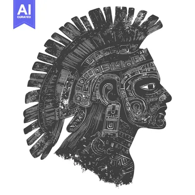 Profile of an Ancient Mesoamerican Warrior with Intricate Headwear