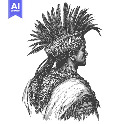 Premium design asset: Profile of a Native American Man Wearing a Headdress of Feathers