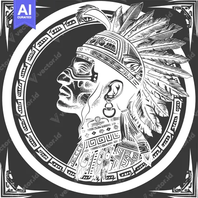 Aset premium populer: Profile of a Native American Man with Detailed Headdress