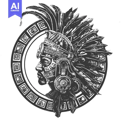 Premium design asset: Profile of a Native American Man with Feathers and an Ornate Headdress
