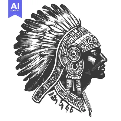 Aset desain premium: Profile of a Native American Warrior with a Feather Headdress