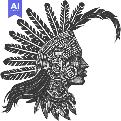Profile of a Native American Warrior with Elaborate Feather Headdress