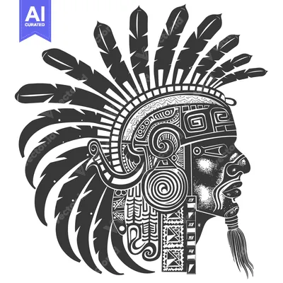 Profile of a Native American Warrior with Elaborate Feathers and Headw