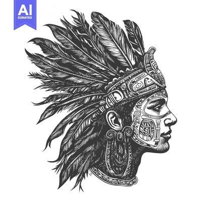 Profile of a Native American with a Detailed Headdress and Facial Orna