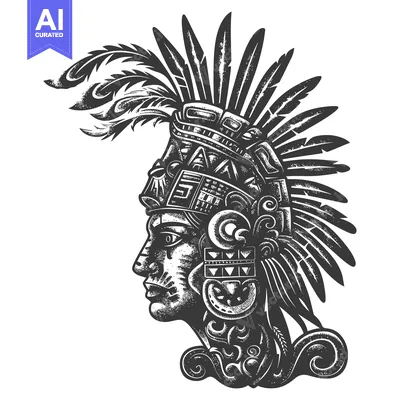 Aset desain premium: Profile of an Aztec Warrior in Traditional Headdress