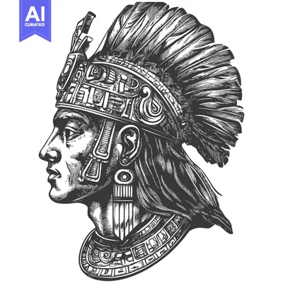 Profile of an Aztec Warrior Wearing a Feathered Headdress