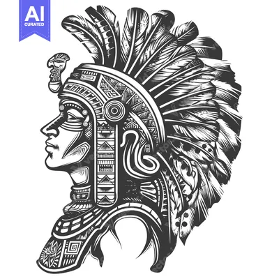 Profile of an Aztec Warrior with Elaborate Headdress