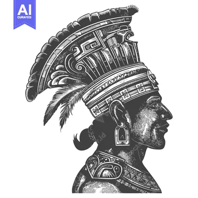 Aset desain premium: Profile of an Aztec Warrior with Elaborate Headpiece