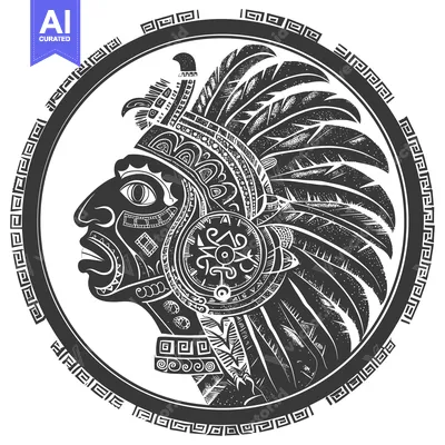 Aset desain premium: Profile of an Aztec Warrior with Feathered Headdress