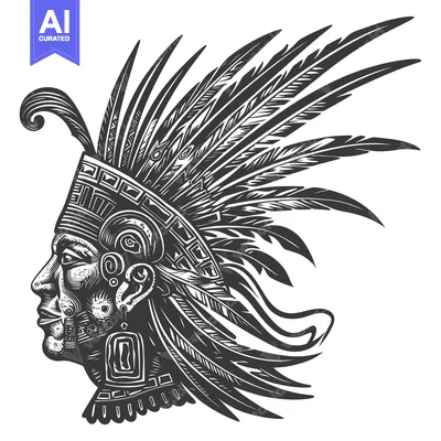 Profile of an Aztec Warrior with Intricate Headress