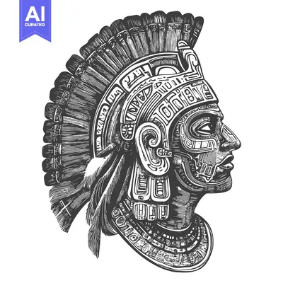 Aset desain premium: Profile of an Aztec Warrior with Intricate Headwear