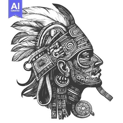 Aset desain premium: Profile of an Indigenous Man in Elaborate Headwear