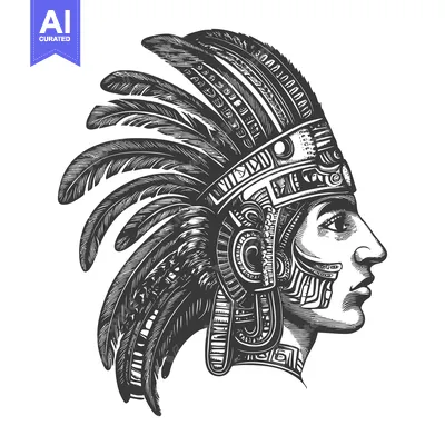 Aset desain premium: Profile of an Indigenous Person in Traditional Headdress