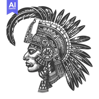 Profile of an Indigenous Person Wearing a Feathered Headdress