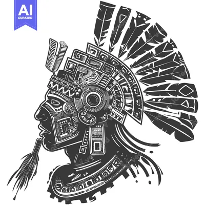 Aset premium populer: Profile of an Indigenous Person Wearing a Feathered Headpiece