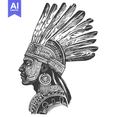 Aset premium populer: Profile of an Indigenous Person with Feathers and Intricate Headwear