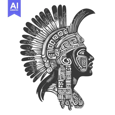 Aset desain premium: Profile of an Indigenous Person with Intricate Headdress