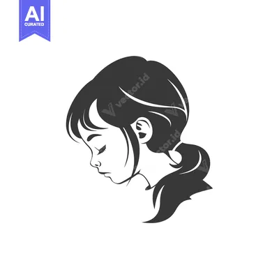 Aset premium populer: Profile of a Young Girl with Dark Hair and a Ponytail