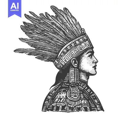 Aset premium populer: Profile of Indigenous Person in Traditional Headdress