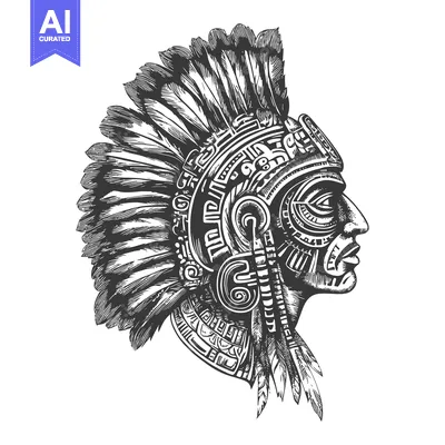 Premium design asset: Profile of Indigenous Person with Elaborate Headwear