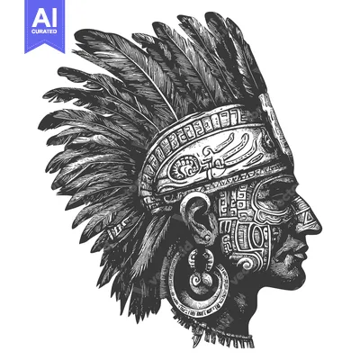 Premium design asset: Profile of Indigenous Person with Ornate Headdress and Facial Design