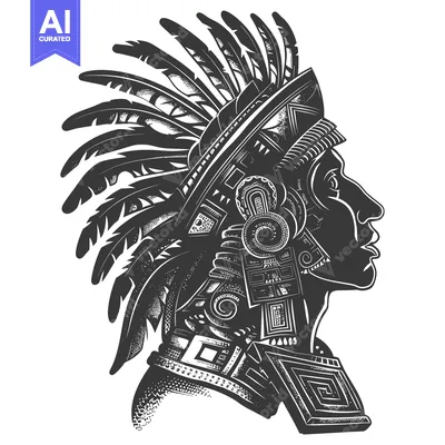Profile of Indigenous Person with Ornate Headdress and Feathers