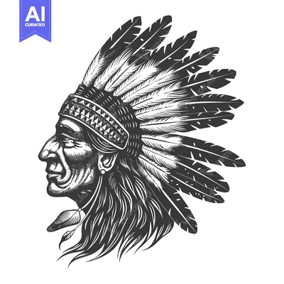 Aset premium populer: Profile of Native American Man with Elaborate Headdress