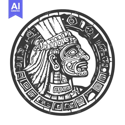 Premium design asset: Profile Portrait of an Aztec or Mayan Warrior with Intricate Head Dres