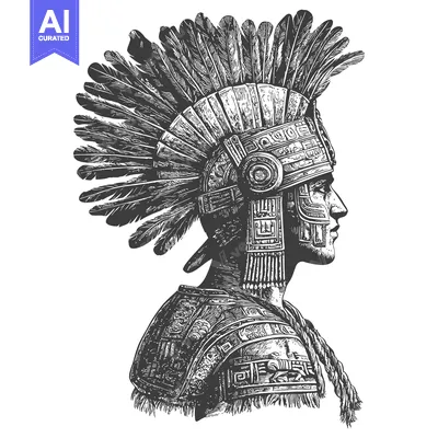 Popular premium asset: Profile Portrait of an Aztec Warrior with Elaborate Headwear and Armor