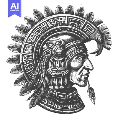 Aset desain premium: Profile Portrait of an Indigenous Person in Traditional Headdress