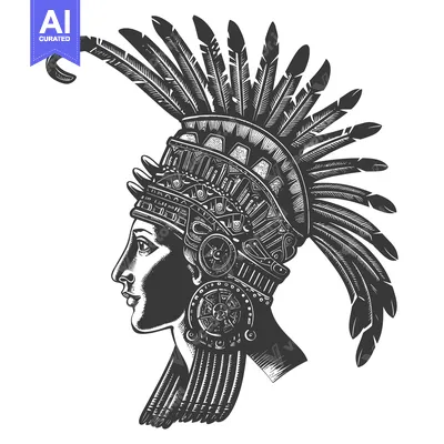 Popular premium asset: Profile Portrait of a Woman Wearing Elaborate Headdress with Feathers