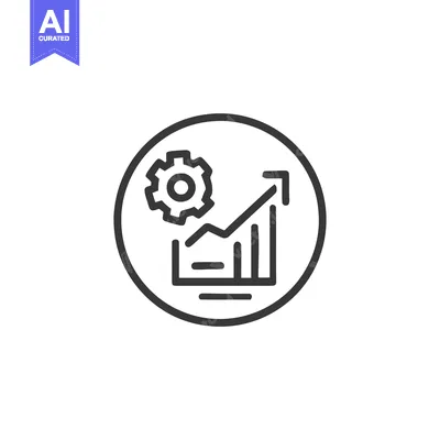 Gear and Growth: Technical Progress Icon in Circular Frame, Line Art